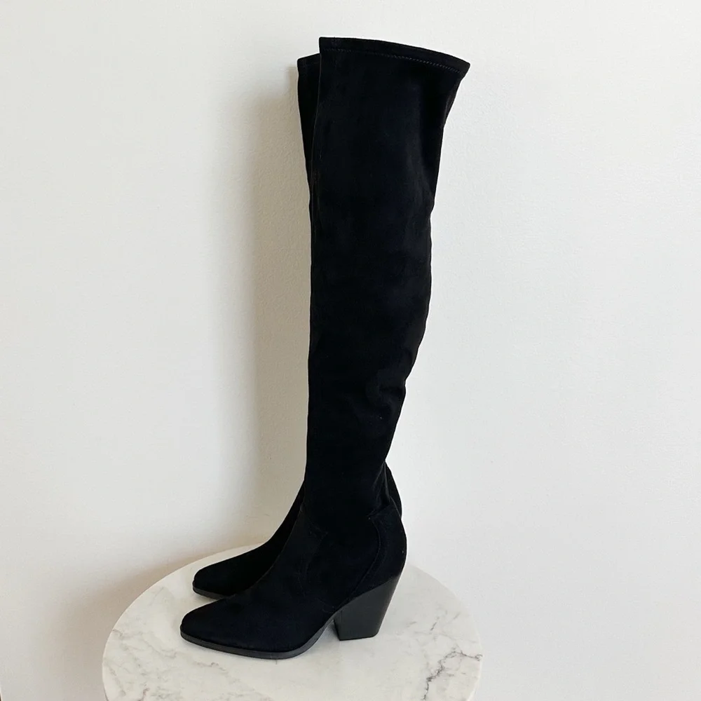 NEW Marc Fisher LTD Gwyneth Over the Knee Tall Faux Suede Heel Boots Black 8.5